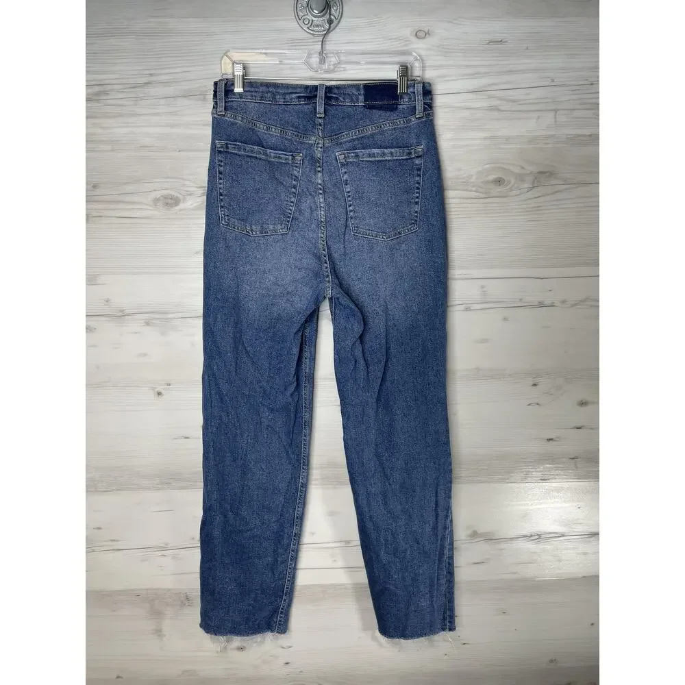 Wild Fable Jeans Womens 10 Blue Super‎ High Rise Straight Button Fly Distressed